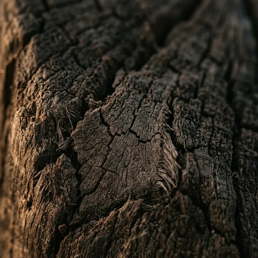 Extreme close-up of wood timber grain with matte light-absorbing finish.